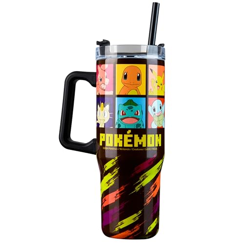 Pokemon Insulated Tumbler with Straw and Handle, Double-Walled 33 oz - Kids Gifts