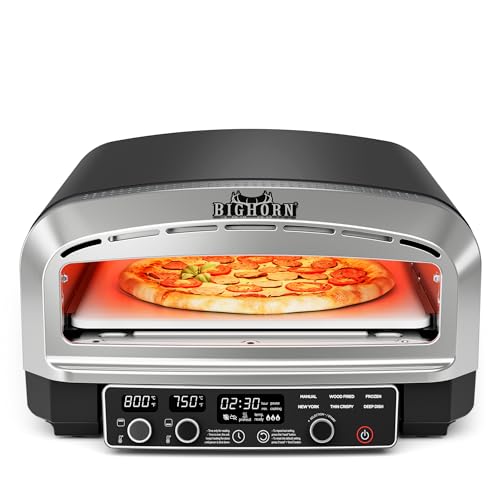 BIG HORN OUTDOORS Pizza Oven Indoor, 14 Inch Electric Countertop Oven with 6 Preset Modes, Perfect Pizza Maker Machine for Home, Pizza Cooker with Pizza Stone and Pizza Peel, Stainless Steel