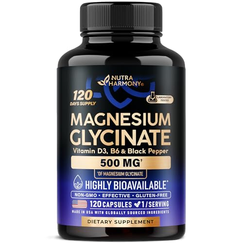 Magnesium Glycinate 500 mg - Chelated Supplement - 98% High Absorption - Sleep, Muscle & Heart Health Support - Made in USA - Lab Tested & Non-GMO - 120 Capsules