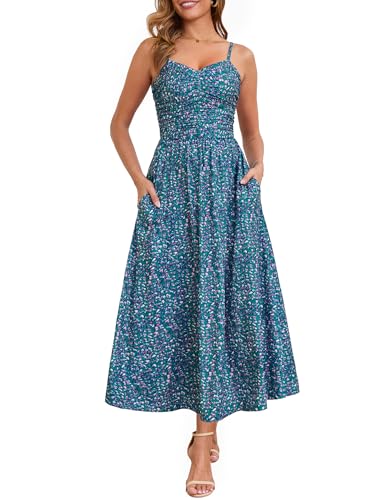 Annebouti Summer Spring Long Maxi Beach Dresses for Women 2025 Fashion Vacation Resort Wear Casual Cute Flowy Cruise Travel Holiday Boho Sexy Floral Hawaiian Sundress with Pockets Purple Green L
