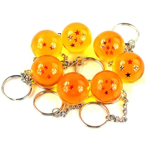 ChicRosa 7Pack Dragon Ball Star Acrylic Keychains,Resin Hanging Pendant Transparent Balls Keyring,7 Stars Anime Crystal Ball KeyChains (Yellow)