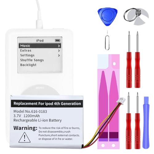 for iPod Classic 4th Generation Battery Replacement Kit - [1200mAh] 0 Cycle Battery & Repair Tools for 30GB/40GB/60GB Photo Version, 3.7V 4.44 WHR