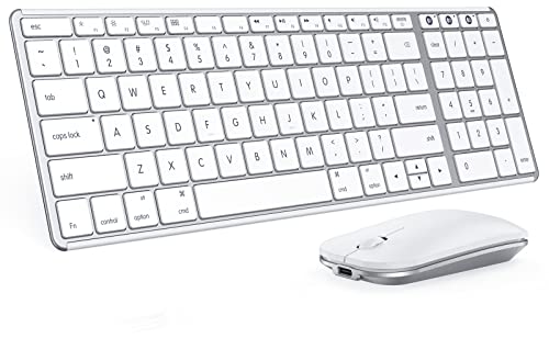 seenda Bluetooth Keyboard and Mouse for Mac, SKM64-2 Multi-Device Rechargeable Slim Wireless Keyboard Mouse Stainless Steel Full Size, Compatible with MacBook Pro/Air, iPad, iMac - White Silver