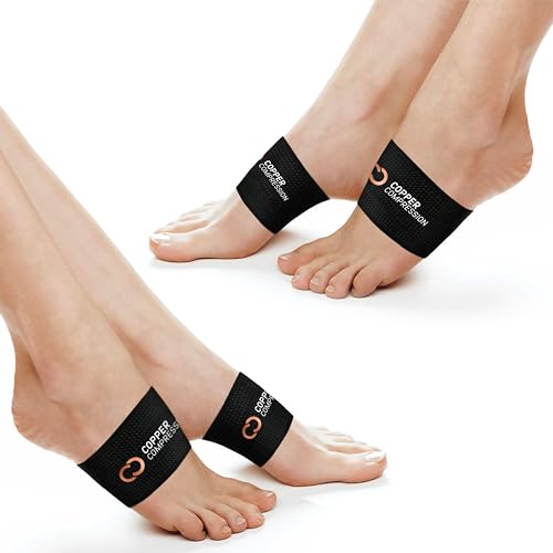 Copper Compression Arch Support - 4 Plantar Fasciitis Braces/Sleeves. Foot Care, Heel Spurs, Feet Pain Relief, Flat & Fallen Arches, High Arch