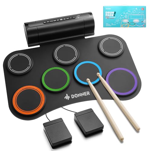 Donner Electric Drum Set Upgrated, 7 Pads Electronic Drum Pad Roll Up Quiet Drum Pad Built-in Speaker, 40 Lessons Included, Kids Holiday Christmas & Birthday Gift Instrument Toys(DED-20R) New
