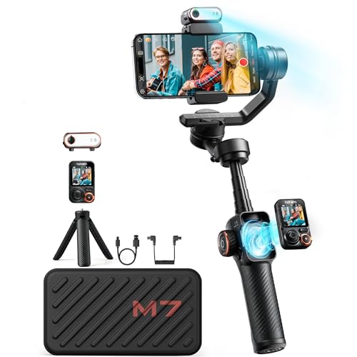 hohem iSteady M7 Gimbal Stabilizer for iPhone, Phone Gimbal with AI Tracking, 1.4" Detachable Touchscreen Remote, Built-in Extension Rod, Fill Light, Phone Stabilizer for Video Recording, YouTube