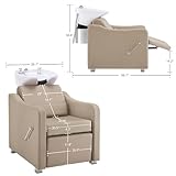 BarberPub Backwash Shampoo Station Chair, Adjustable Porcelain Ceramic Hair Wash Bowl with Chair, Shampoo Station for Barber Shop, Spa Beauty Salon Equipment 9364 (Creamy White)