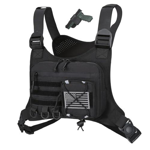 Outdoor Sports Chest Bag for Men, Chest Vest Holster Fits Most Pistols, Adjustable EDC Travel Chest Pack for Running, Hiking, Workouts (Black)