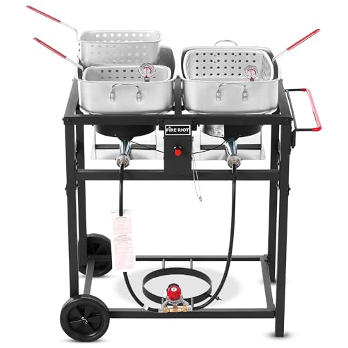 Deep Fryer with Double Burner Propane Stove Outdoor - 2-18QT Aluminum Pots & Frying Baskets- Perfect for fish fryers, Wings, Fries, Cajun Fry
