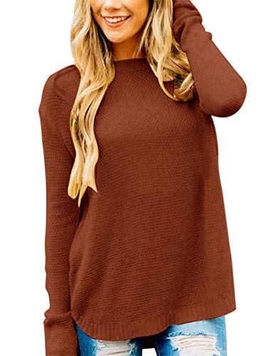MEROKEETY Women's 2025 Fall Long Sleeve Oversized Crew Neck Solid Color Knit Pullover Sweater Tops, Rust M
