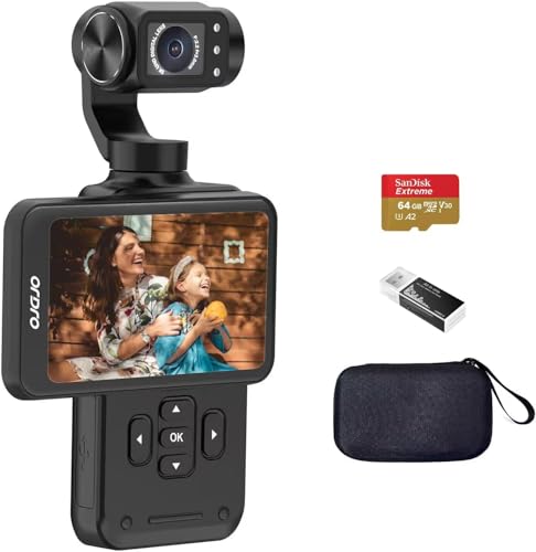 ORDRO M5 Vlogging Camera 3-Axis Gimbal Stabilizer, 5K Handheld Camera 3.5'' Rotatable Touchscreen 120° Wide Angle, IR Night Vision Function, Fast Focusing,Face Tracking for YouTube Vlogs, 64G Card