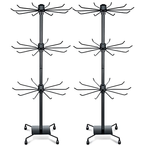BBTO 2 Pcs Rotating Display Stand Jewelry Display Rack with Hooks Metal Earrings Stand for Vendors Necklace Bracelet Selling(Black,28.35 x 11.81 Inch)