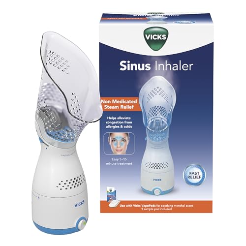 Vicks Sinus Inhaler - Non-Medicated Steam Relief for Allergies, Congestion, Cough & Colds, Vocal Steamer, Soothes Nasal & Throat Passages, Works with VapoPads (1 Included), FSA & HSA Eligible
