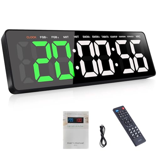 AnExer 16.5" Large LED Timer with Remote Control - Multifunction Countdown Clock for Gym, HIIT, MMA Training, Wall/Desktop Mount, USB-Powered