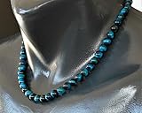 ElisaJewelryArt - Natural Light Blue Tiger Eye Beaded Choker Necklace Genuine Gemstone Courage Stone Clasp Closure Necklace Unisex Necklace (18.00, Light Blue Tiger Eye)