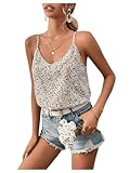 SOLY HUX Women's Ditsy Floral Print Cami Top V Neck Lace Trim Tie Backless Summer Tops Multicoloured Floral Small