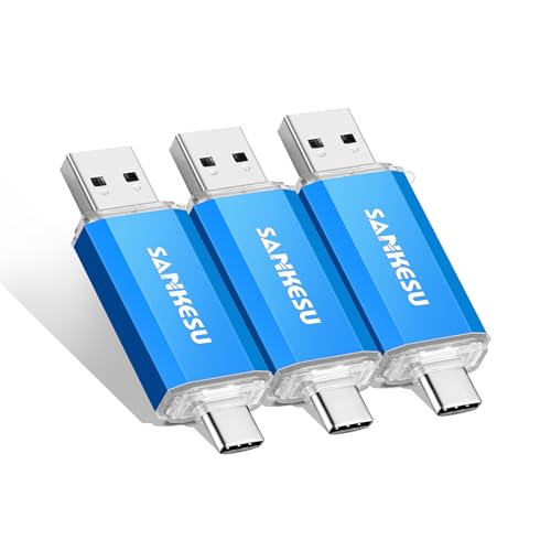 SANKESU 128GB 3 Pack 2-in-1 USB C Flash Drive USB-A+Type-C 3.1 Dual Drive OTG,Speed Up to 120MB/s USB C Storage Flash Drive Compatible with iPhone 16/15, Android Smartphone/Tablets/Computers