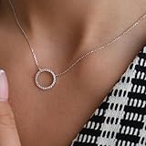 espere Rhodium Plated Paved Circle Pendant Sterling Silver Necklace for Women