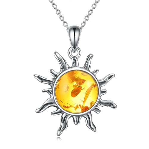 TIGER RIDER Amber Sun Necklace for Women Sterling Silver Sun Necklace Pendant Amber Jewelry Gift for Women