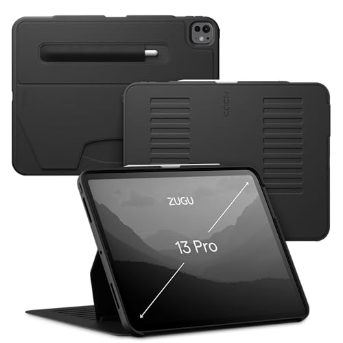 Zugu Case for iPad Pro 13 (M4) 2024, Slim Protective Cover with Apple Pencil Holder, Auto Wake/Sleep, Multiple Viewing Angles, iPad Pro 13 Inch Cover, Phone Protectors, Black