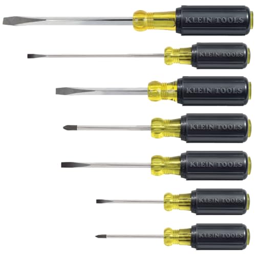 Klein Tools 85076 Screwdriver Set, Made in USA, Slotted and Phillips Screwdrivers with Non-Slip Cushion-Grip Handles and Tip-Ident, 7-Piece