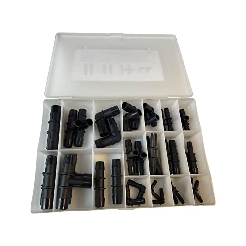 KDP Heater Hose Connector Air Conditioning Adapters Barbed Fitting Tee Elbow Splicre Mender Joiner Assortment Kit PA66 G35 Glass filled Mutiple Use for Air Water Fuel Replacement 36 PCS