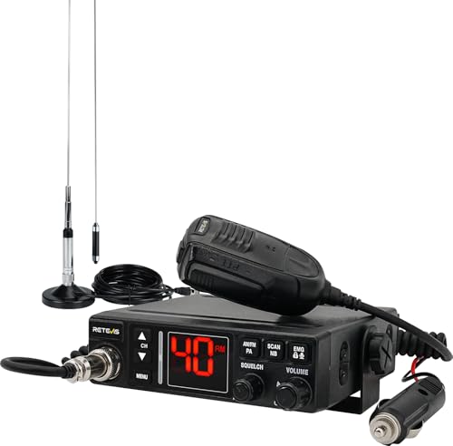 Retevis MB3A 40-Channel AM/FM CB Radio Kit - Long Range Trucker Radio with Antenna, 12V/24V Cigarette Lighter, Noise Limiter, PA, Emergency Channels 9/19, Cooling System