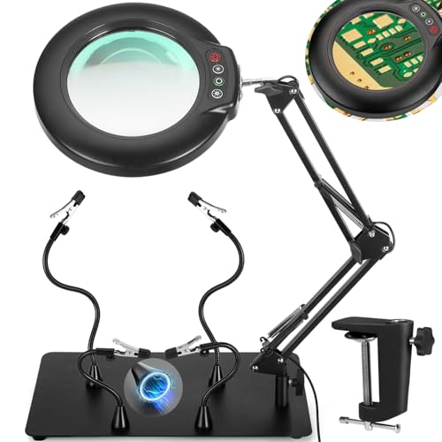 IVMAIE Helping Hands Soldering Station, 10X Magnifying Glass with light, 4 Magnetic PCB Holder Arms, Non-Slip Weighted Base Magnifier, Third Hand Soldering Tool for Soldering Jewelry Hobby Craft