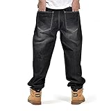 LUOBANIU Men's Fashion Baggy Jeans Straight Leg Denim Loose Fit Vintage Hip Hop Style Dance Skateboard Pants 1769 Black 32