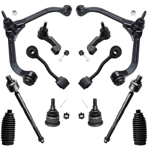 Detroit Axle - Front End 12pc Suspension Kit for Jeep Liberty 2006-2007, 2 Upper Control Arms w/Ball Joints + 2 Lower Ball Joints + 2 Sway Bar Links + 4 Tie Rods, 2 Boots, Replacement