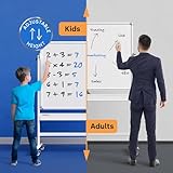 Rolling Dry Erase Board 48 x 36 - Large Portable Magnetic Whiteboard with Stand - Double Sided Easel Style Whiteboard with Wheels - Mobile Standing Whiteboard for Office, Classroom & Home