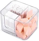 SUNFICON Cotton Swab Balls Box Cotton Pads Holder Organizer Holder Dispenser Storage Canister Cosmetic Pads Container Flossers Case 4-Grid Bathroom Countertop Vanity,Acrylic Crystal Clear