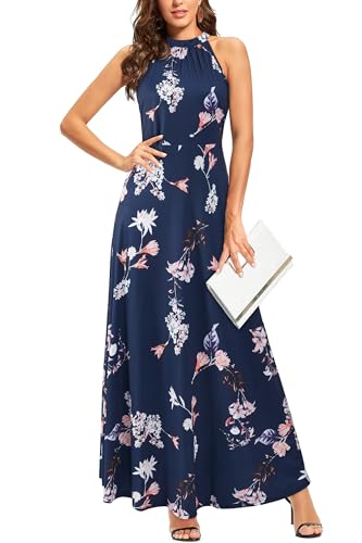 STYLEWORD Women's 2025 Summer Fashion Wedding Guest Formal Maxi Dresses Halter Sundress Casual Hawaiian Long Dress(Floral-54-L)