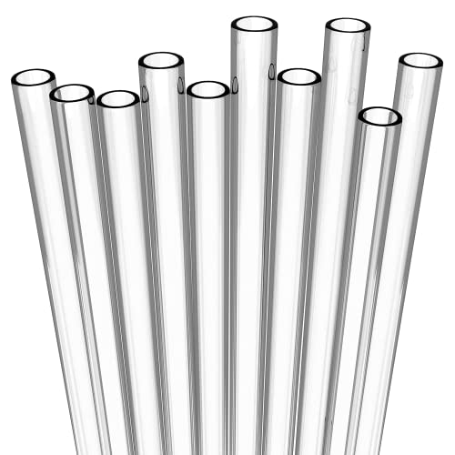 Fiesta First 10 Long Clear Straws - Hard Clear Plastic Reusable Drinking Straws + Sturdy Cleaning Brush - for Tumblers, Mason Jars, Milkshakes and Smoothies - Dishwasher Safe BPA Free