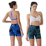 AUROLA Dream Tie Dye Workout Shorts for Women Seamless Scrunch Soft Active Shorts,Green-Black Tie Dye,S