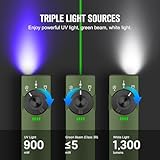 OLIGHT Arkfeld Pro Rechargeable EDC Flat Flashlight with Green Beam, UV and White LED Combo, 1300 Lumens Portable Pocket Lights, Triple Sources for Outdoors Emergency Working (OD-Green CW)