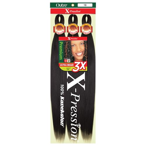 Outre X-Pression Braid - Pre Stretched Braid 52" 3X (5 Pack, OFF BLACK 1B)