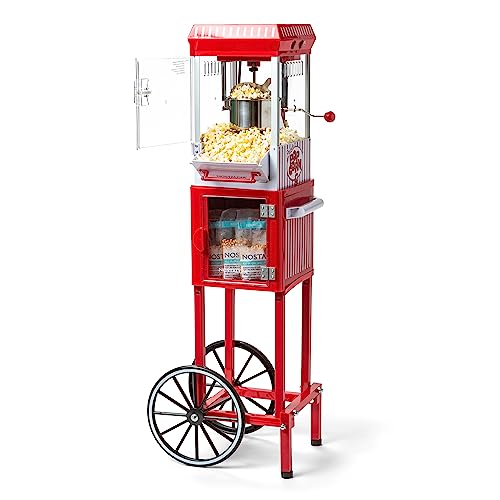 Nostalgia Popcorn Maker Machine - Professional Cart With 2.5 Oz Kettle Makes Up to 10 Cups - Vintage Popcorn Machine Movie Theater Style - Red & White