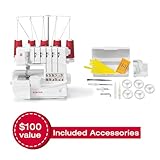 SINGER Professional 14T968DC Heavy-Duty Metal Frame Serger Overlock and Accessory Kit with 2-3-4-5 Stitch Capability, Removeable Trim Trap, 1300 Stitches per minute, & Self Adjusting, White