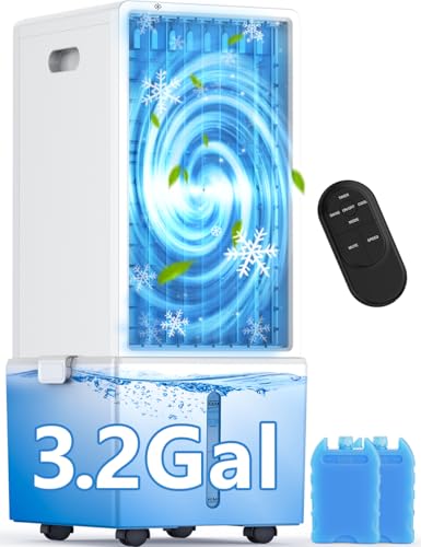 COOLECH 4-IN-1 Portable Air Conditioners w/3.2-Gal Tank for 24H Cooling, 4 Wind Speeds & 4 Modes, LED Touch Screen, Waterless Alert System & 12H Timer, Remote, Windowless Air Conditioner for Bedroom