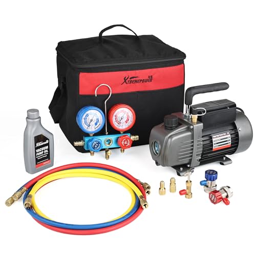 XtremepowerUS 1/3HP 4.5CFM Vacuum Pump R134a, R22, R410a, and R12 AC Manifold Gauge Can Tap with Bag HVAC Air Conditioning Refrigeration Recharging