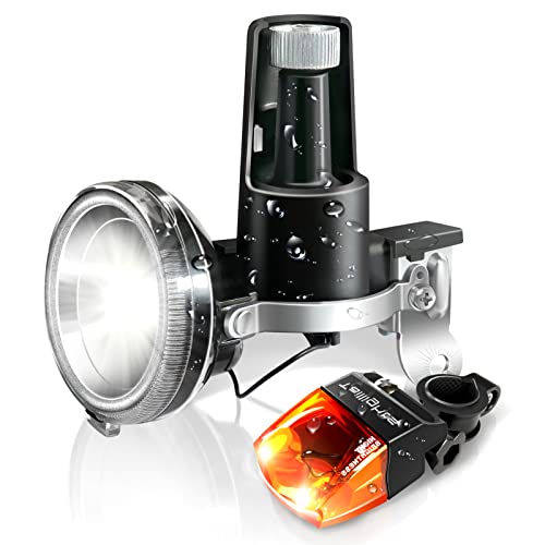 Bike Lights Front and Back, Fully Dynamo Bike Light Set, Motorized Friction Generator, 200 Lumens, Waterproof, Easy to Install, Never Need Battery Bike Light