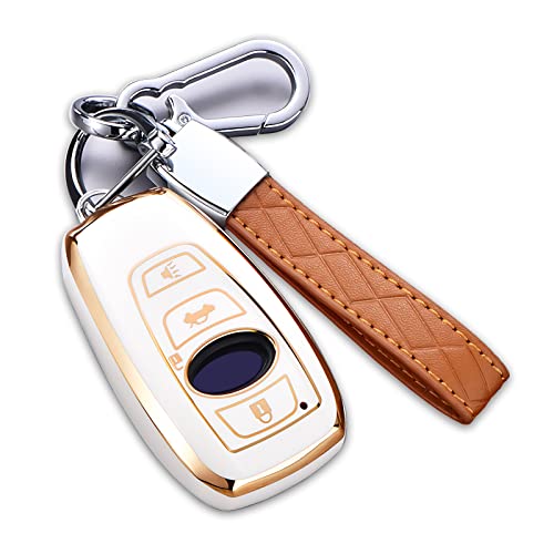 Cacacar for Subaru Key Fob Cover with Keychain, for Forester Outback BRZ Legacy CrossTrek Premium Soft TPU 360 Degree Protection Key Case Remote Key Holder (Size B-Ivory)