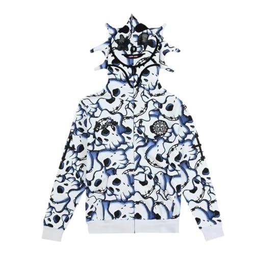 OATSBAS Retro Lazy Style Hoodie for Men Women Fun Multi Angle Full Zip Up Hoodie Oversized Hooded Sweatshirt (Medium,White)