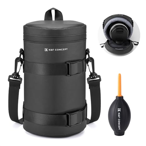 K&F Concept Camera Lens Pouch Case, Waterproof Zipper Protective Bag, Shockproof All-round Carry Bag for DSLR SLR Lens Size Below 4.53" x 8.6" (D x H)