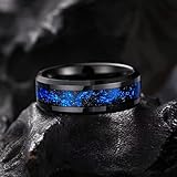 King Will Mens 8mm Black Tungsten Carbide Wedding Ring Blue Foils Inlay Tungsten Ring Beveled Edge Tungsten Ring 9