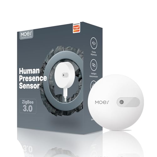 MOES Human Presence Sensor, 24G mmWave Rader Motion Detector Bulit in Light Sensor, Require MOES Zigbee Hub, Support Tuya Smart Life