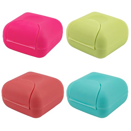 AUEAR, 4 Pack Candy Color Portable Soap Box Holder Plastic Case Travel Dish Container with Lid for Home Bathroom Hiking Outdoor (Small)