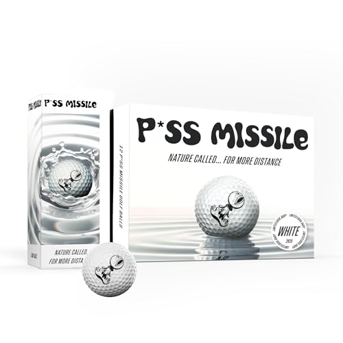 P*ss Missile Limited Release White Distance Golf Ball, Dozen - 4-Piece Design, Surlyn Cover, High Compression Core - Lower Spin, Better Trajectory for Longer, Straighter Shots