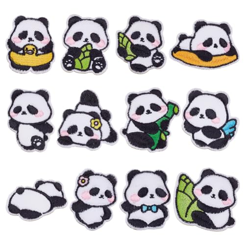 arricraft 24 Pcs Panda Iron on Patches, 12 Styles Colorful Panda Sewing Embroidery Fabric Stickers for DIY Clothes Hats Coats Backpacks Sewing Decorative Accessories